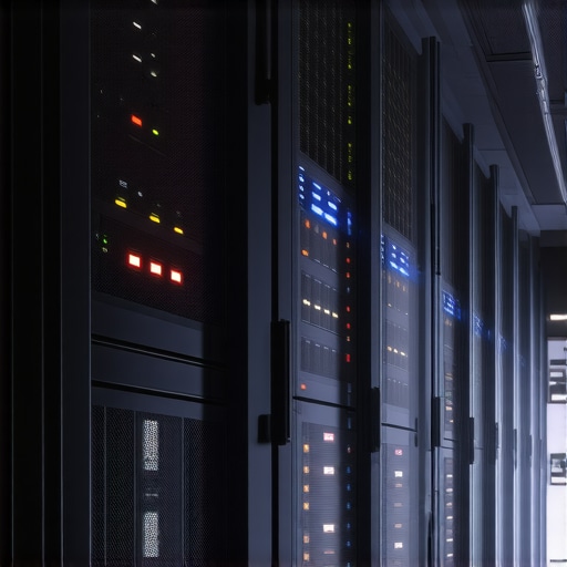 Modern data center with RAID storage arrays and glowing servers