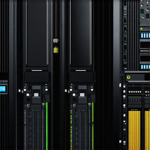 A modern data center showcasing NVMe and SATA SSDs with PCIe 6.0 infrastructure and AI-based storage solutions