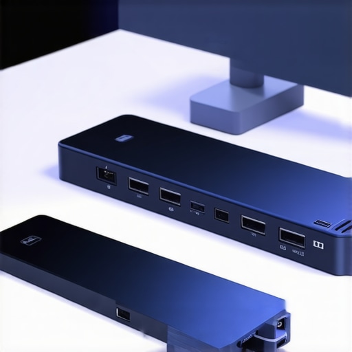 Modern external NVMe SSD enclosures with Thunderbolt 4 and USB4 interfaces in a tech workspace.