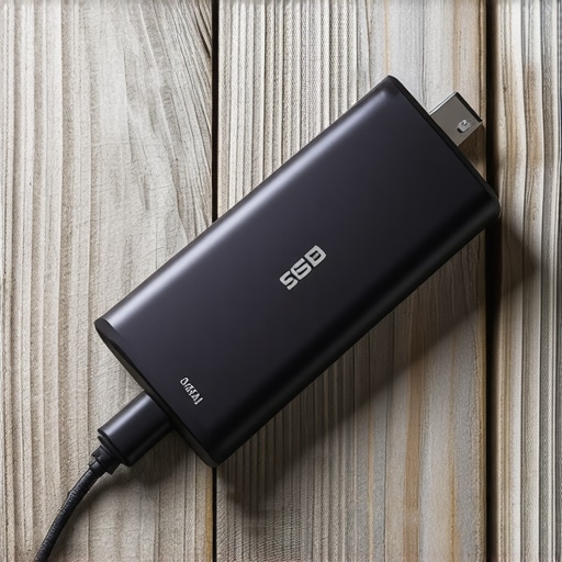 External SSD connected to a computer via Thunderbolt showcasing high data transfer