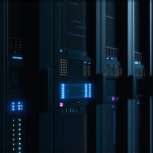 Futuristic data center showcasing external SSDs, cooling, and AI monitoring systems