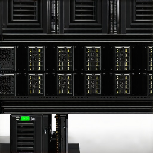 Server rack with NVMe SSDs and RAID setup for enterprise storage