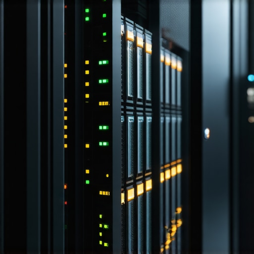 Futuristic data center with advanced SSD storage systems and AI analytics