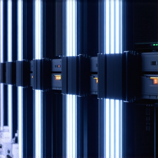 Futuristic data center showcasing NVMe SSDs and RAID arrays for enterprise storage