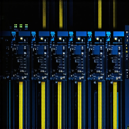 Close-up of NVMe SSDs configured in a high-speed RAID array in a data center