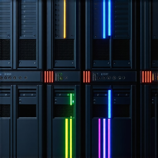 High-tech data center racks with illuminated NVMe SSDs and RAID controllers illustrating advanced storage solutions