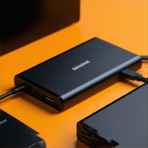 Photo of external SSD drives connected to a high-performance workstation with data transfer happening.