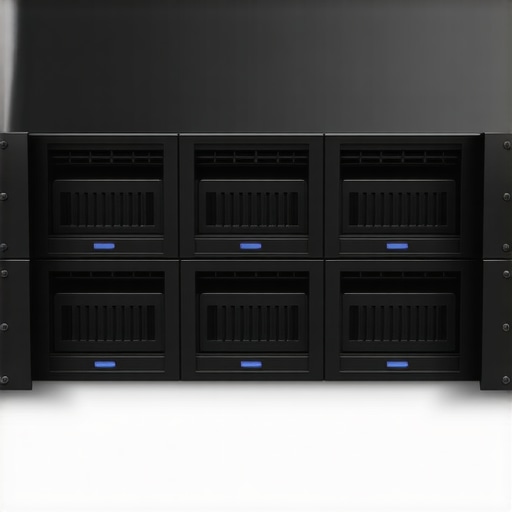 A professional data center with RAID storage arrays and high-performance external SSDs connected for optimal data management.