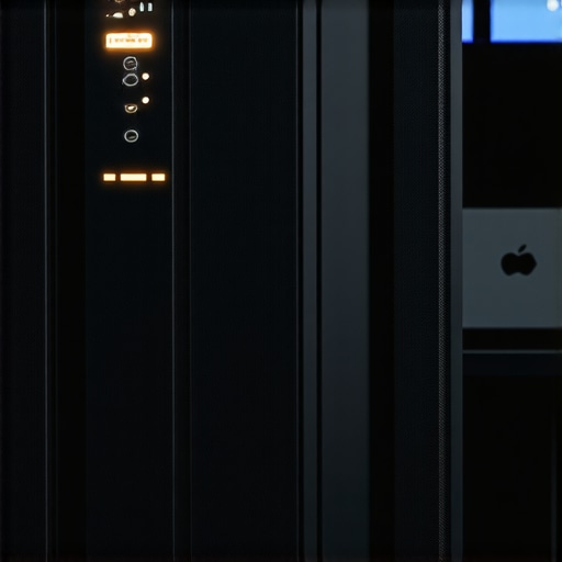 Modern external RAID storage enclosure with multiple drives connected through Thunderbolt 4, glowing LEDs, professional workspace