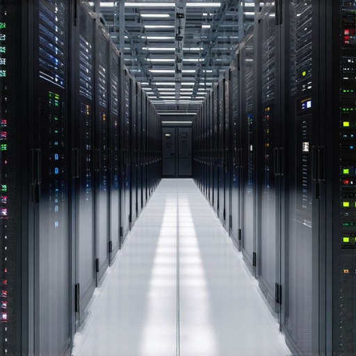 A modern data center showcasing high-performance SSD storage systems and interface connections