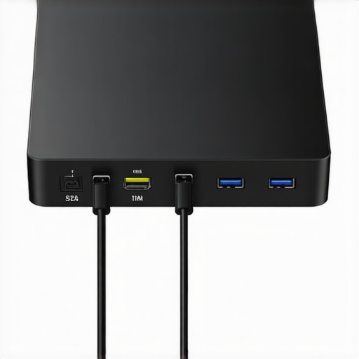 High-speed external SSD setup with Thunderbolt 6 connection emphasizing security and scalability.