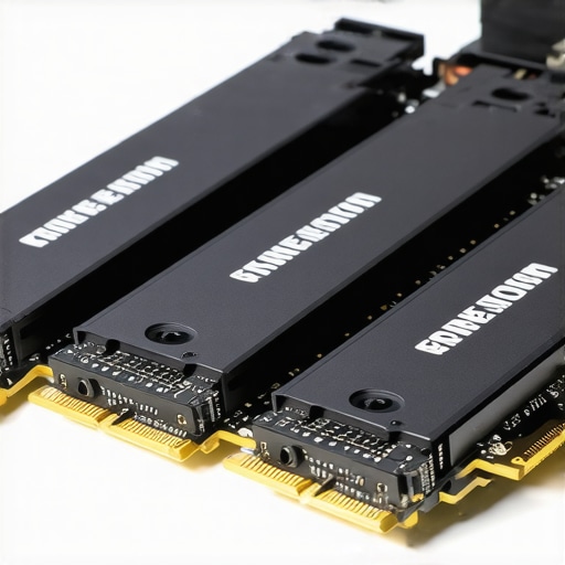 Close-up of NVMe SSDs with vapor chamber cooling system in a workstation