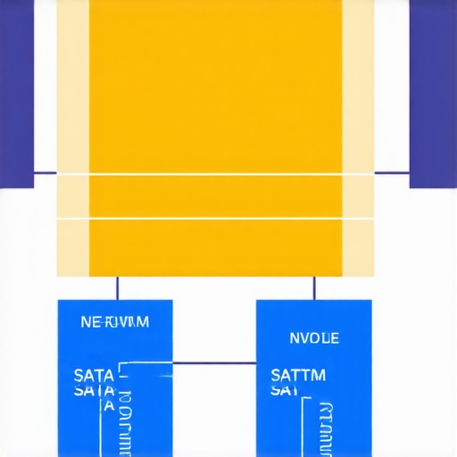 Diagram illustrating high-performance tiered storage system with NVMe and SATA drives connected via advanced protocols