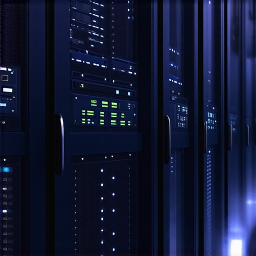 A visual representation of a data center featuring layered SSD RAID setups with AI management dashboards