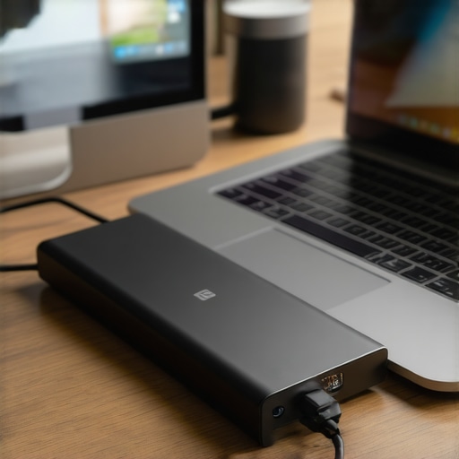 External SSD with cooling dock supporting high-speed data transfer in a professional environment.