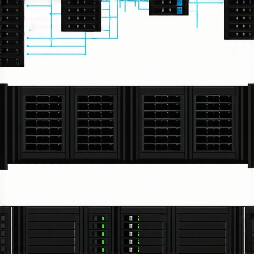 Modern data center racks with SATA SSDs arranged in RAID for large-scale enterprise storage.