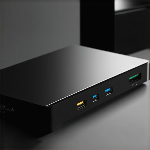 Futuristic external SSD dock supporting Thunderbolt 5 and USB 4.2 with multi-protocol interfaces