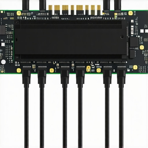 Illustration of an NVMe SSD in a sophisticated cooling and connectivity system.