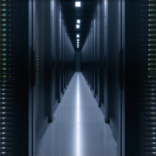 A futuristic data center showcasing dense NVMe SSD storage and cooling infrastructure