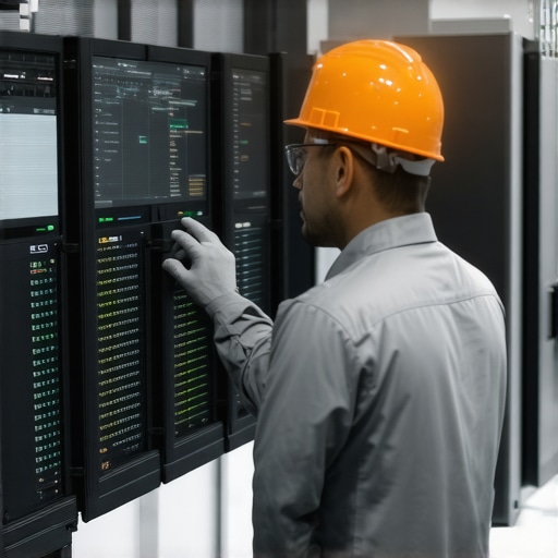 Technician inspecting SMART diagnostics on enterprise RAID system