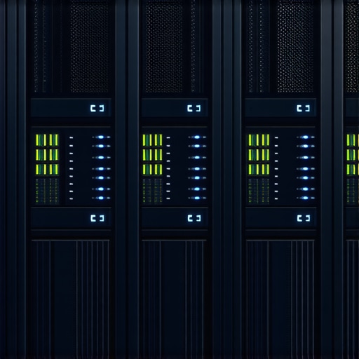 A modern data center showcasing rows of NVMe SSD storage units with cooling and monitoring systems.