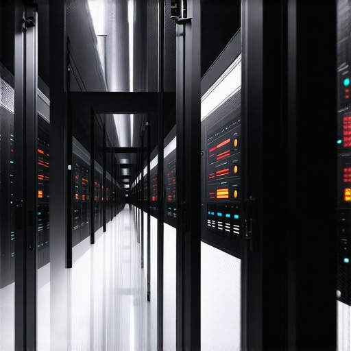 Server racks with cooling fans and real-time monitoring screens.