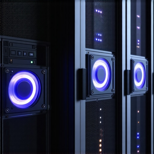 A modern data center showcasing external SSDs and sophisticated cooling infrastructure for high-speed storage
