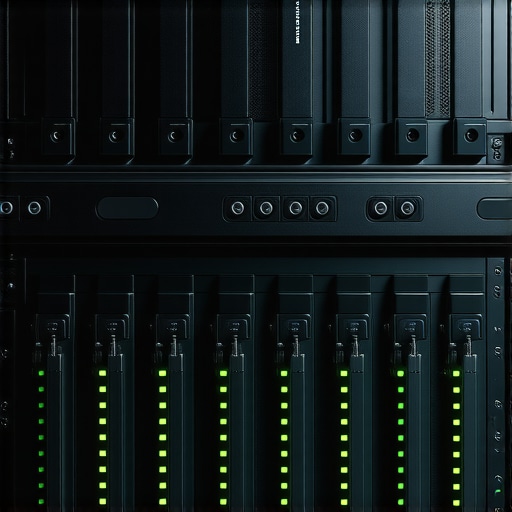 Server rack featuring glowing NVMe SSDs with cooling technology in a modern data center