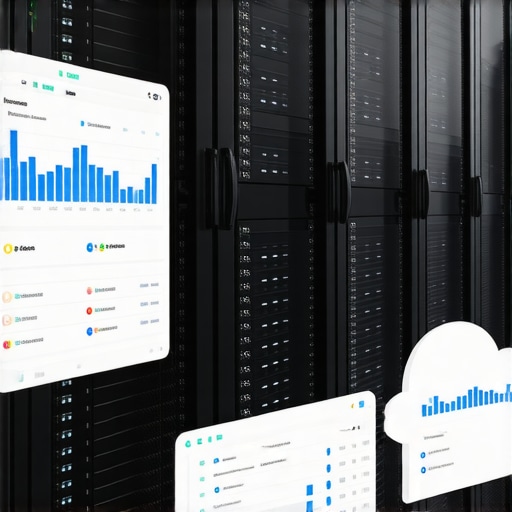 Futuristic data center illustrating complex RAID configurations and intelligent monitoring systems.