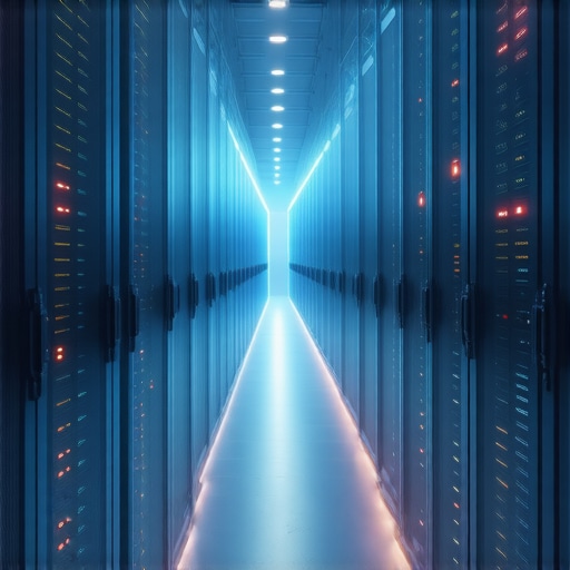 Futuristic data center featuring quantum processors, adaptive cooling, and massive RAID storage arrays.